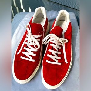 Red suede Ferragamo sneakers